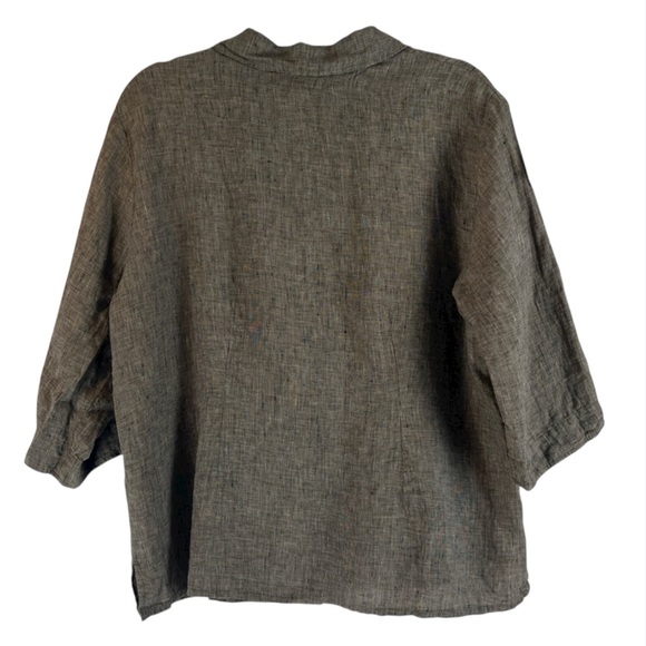 Flax Linen Buttondown 3/4 Sleeve Shirt Size Medium EUC Lagenlook Boho Minimalist - Picture 2 of 8